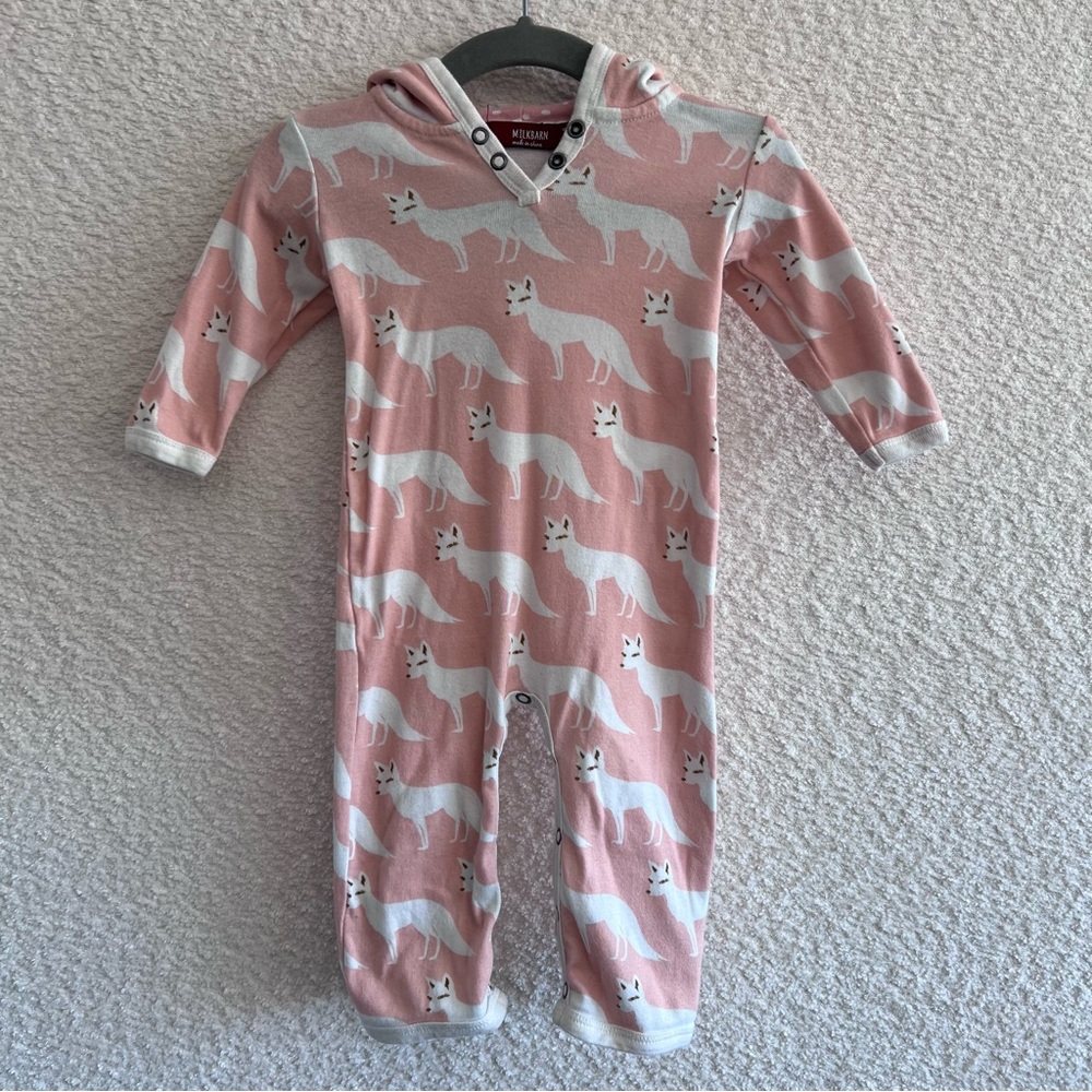 Milkbarn Baby Fox Pink 100% Organic Cotton One Piece Romper‎ Size 3-6 Months